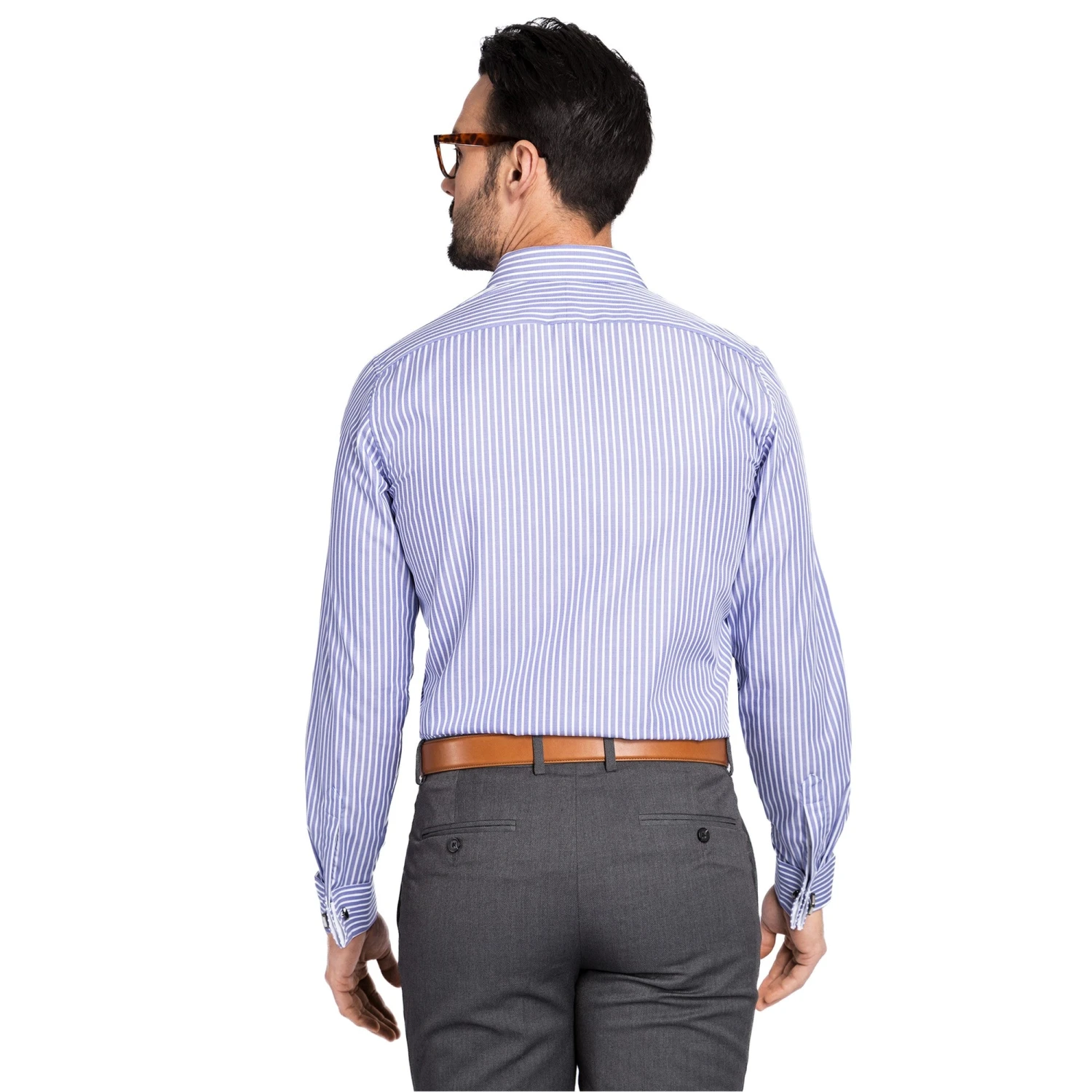 Chemise Droite à Poignet Mousquetaire Rayures Bleues 100% Coton 5 Chemise Droite à Poignet Mousquetaire Rayures Bleues 100% Coton – Image 3