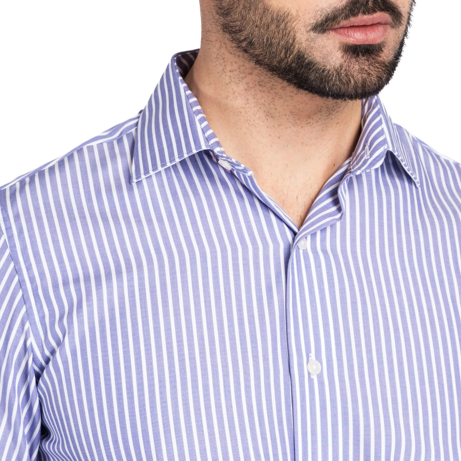 Chemise Droite à Poignet Mousquetaire Rayures Bleues 100% Coton 4 Chemise Droite à Poignet Mousquetaire Rayures Bleues 100% Coton – Image 2