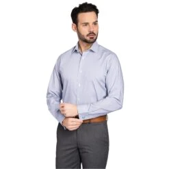 Chemise Droite à Poignet Mousquetaire Mille Raies Marine 100% Coton