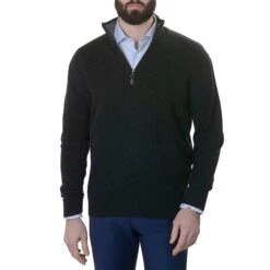 Pull 100% Cachemire Au Col Zip Bicolore Anthracite / Gris