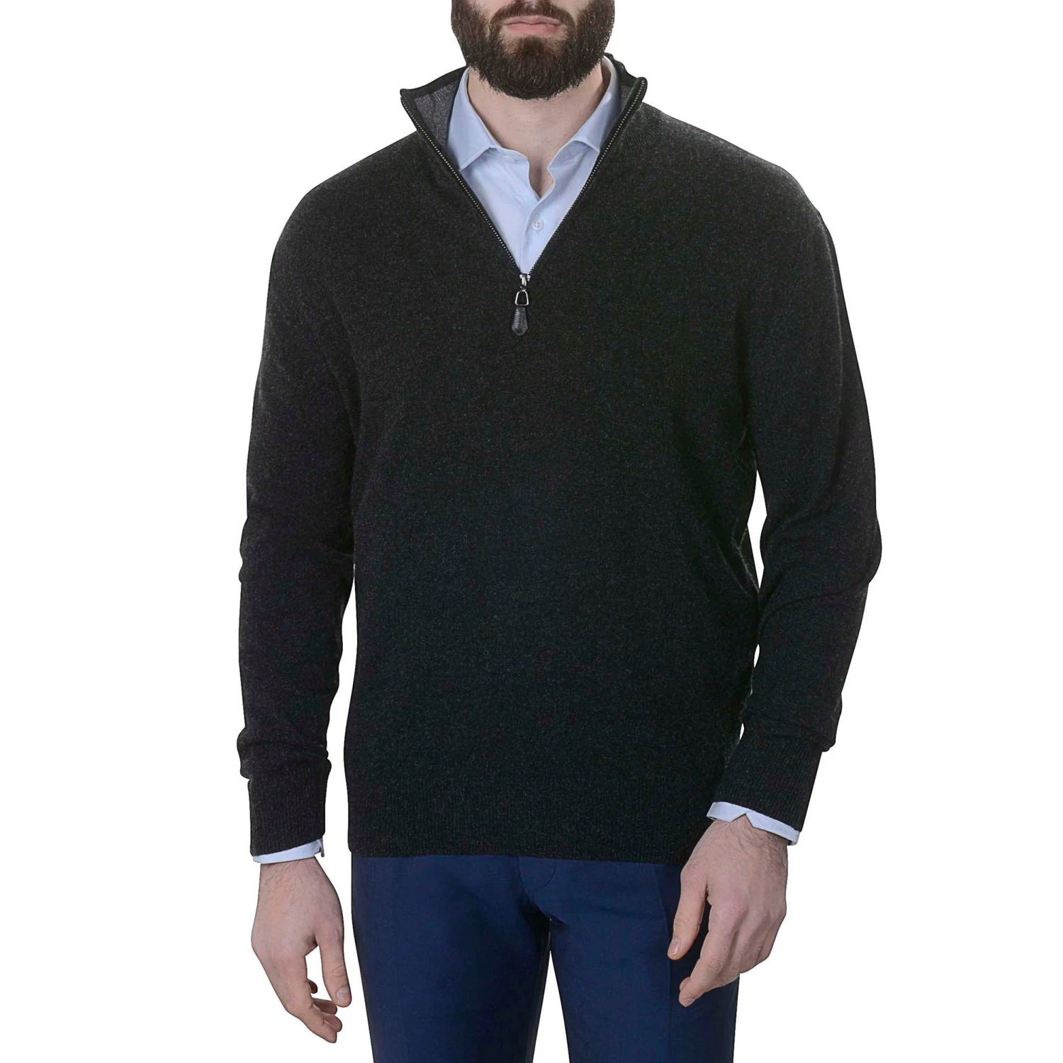 Pull 100% Cachemire Au Col Zip Bicolore Anthracite / Gris 3 Pull 100% Cachemire Au Col Zip Bicolore Anthracite / Gris