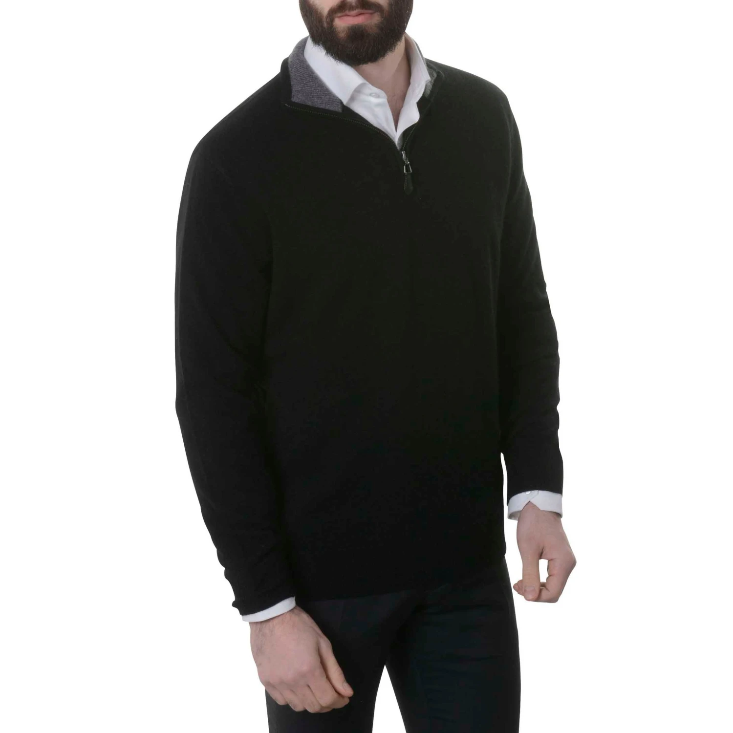 Pull 100% Cachemire Au Col Zip Bicolore Noir / Gris 3 Pull 100% Cachemire Au Col Zip Bicolore Noir / Gris