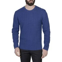Pull Torsadé Laine Et Cachemire Bleu