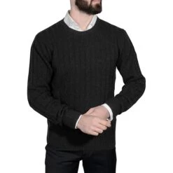 Pull Torsadé Laine Et Cachemire Noir