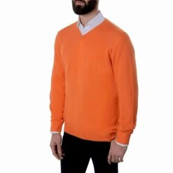 Pull Col V 100% Cachemire Orange
