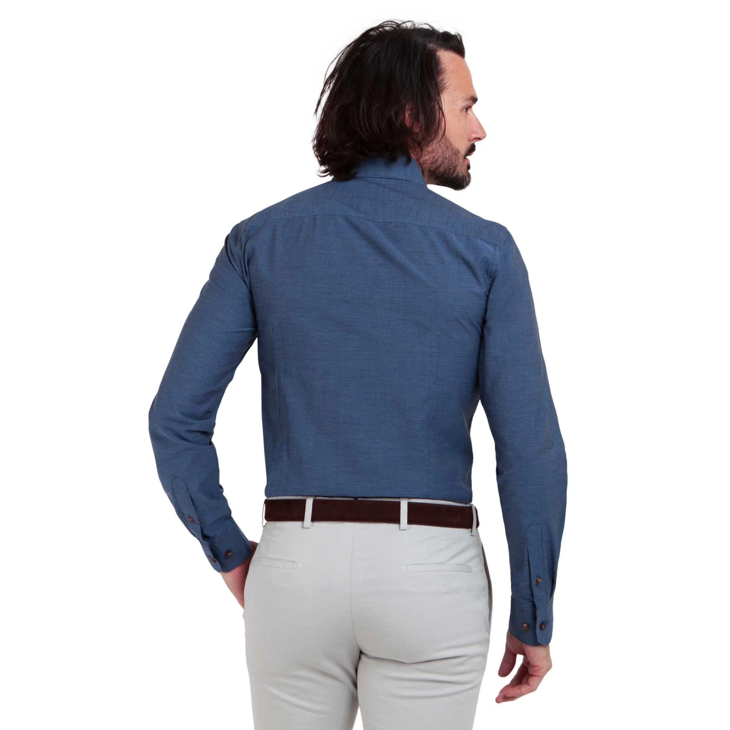 Chemise Cintrée 100% Coton Chambray Bleu Foncé 5 Chemise Cintrée 100% Coton Chambray Bleu Foncé – Image 3