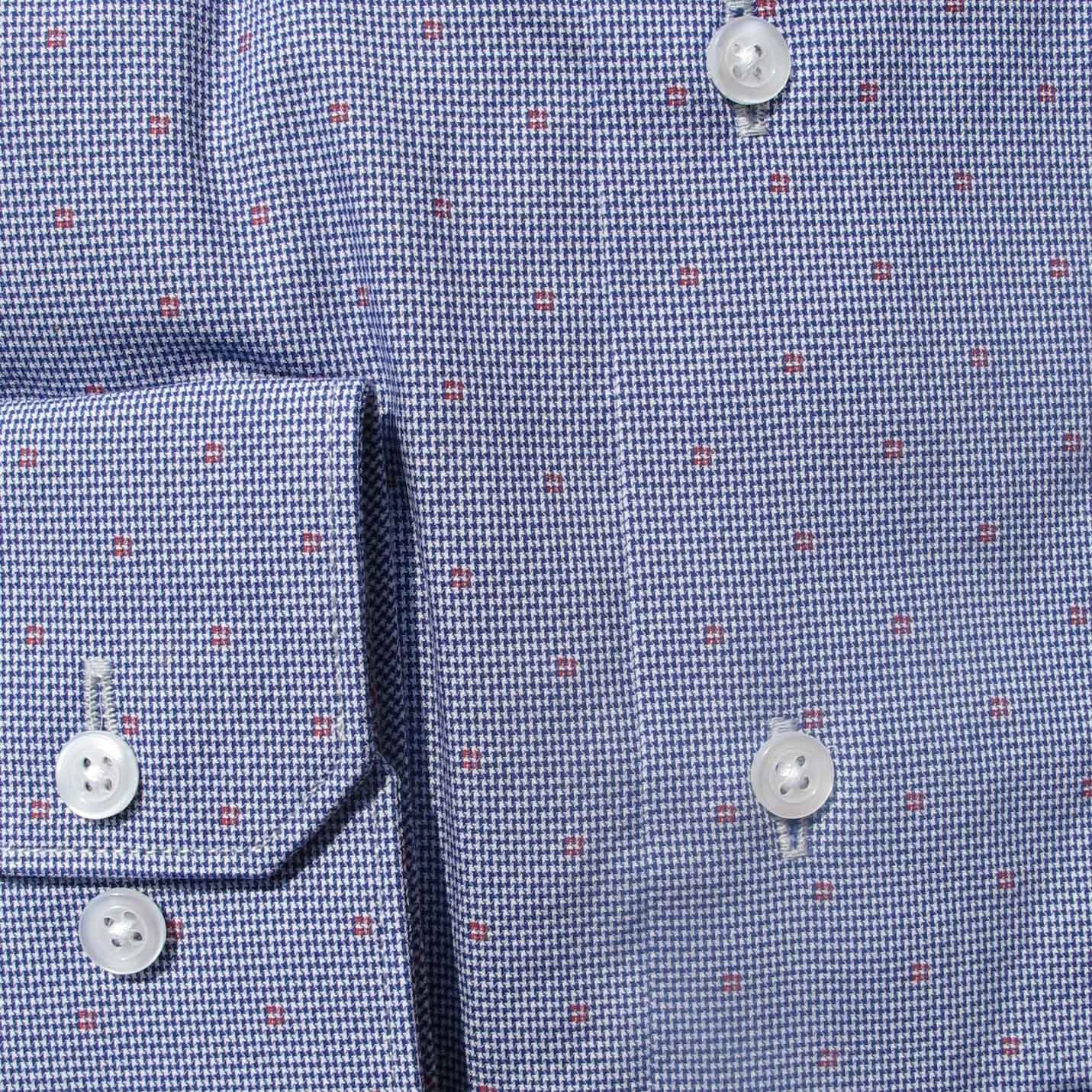 Chemise Cintrée Micro Pied De Poule Bleu Et Motif Rouge 4 Chemise Cintrée Micro Pied De Poule Bleu Et Motif Rouge – Image 2
