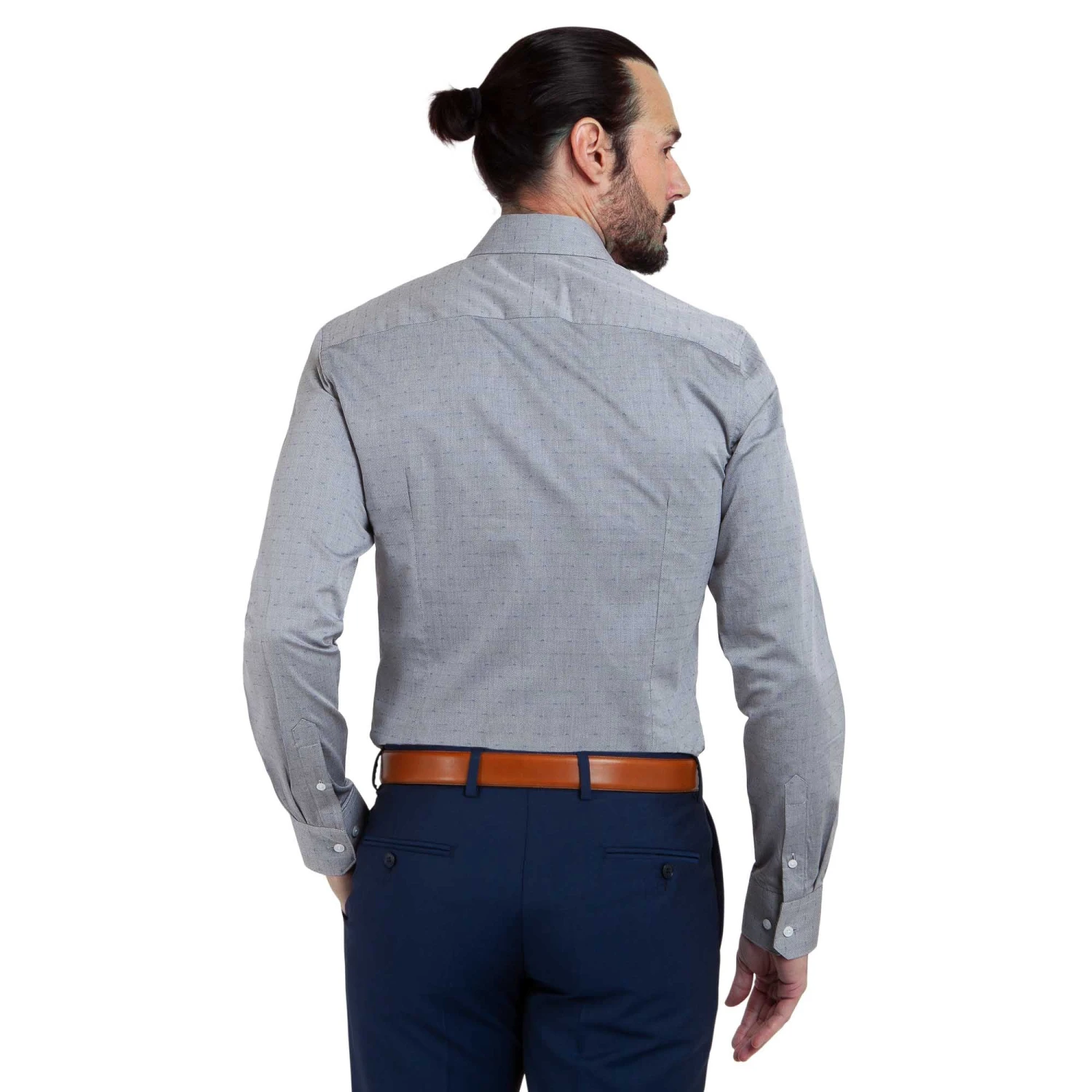 Chemise Cintrée Fantaisie Gris Motifs Bleu 5 Chemise Cintrée Fantaisie Gris Motifs Bleu – Image 3