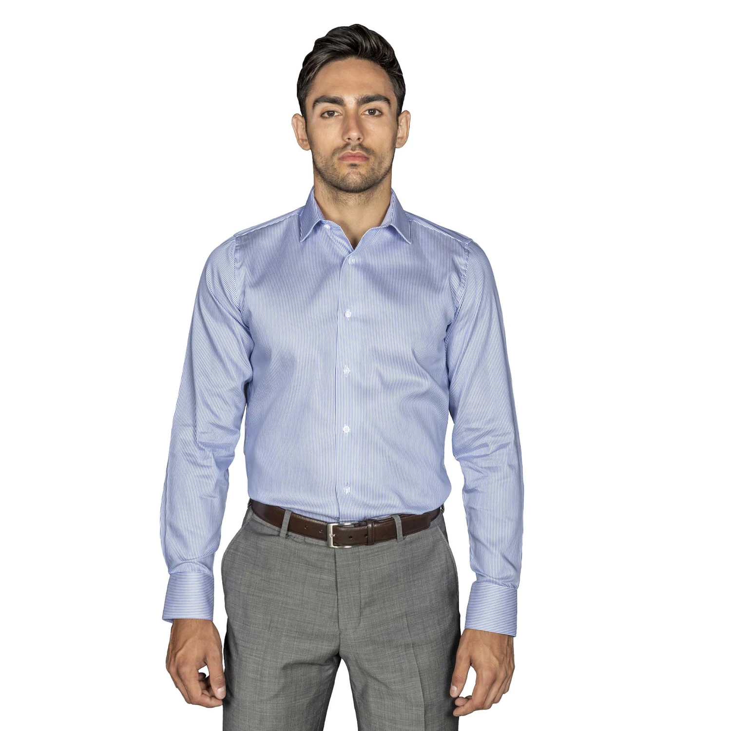 Chemise Cintrée Sans Repassage Mille Raies Bleu 2 Chemise Cintrée Sans Repassage Mille Raies Bleu