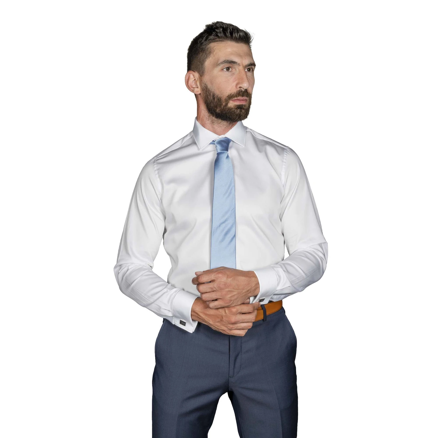 Chemise Droite Blanche Poignet Mousquetaire En Satin De Coton Sans Repassage 3 Chemise Droite Blanche Poignet Mousquetaire En Satin De Coton Sans Repassage