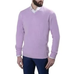 Pull Col V 100% Cachemire Parme