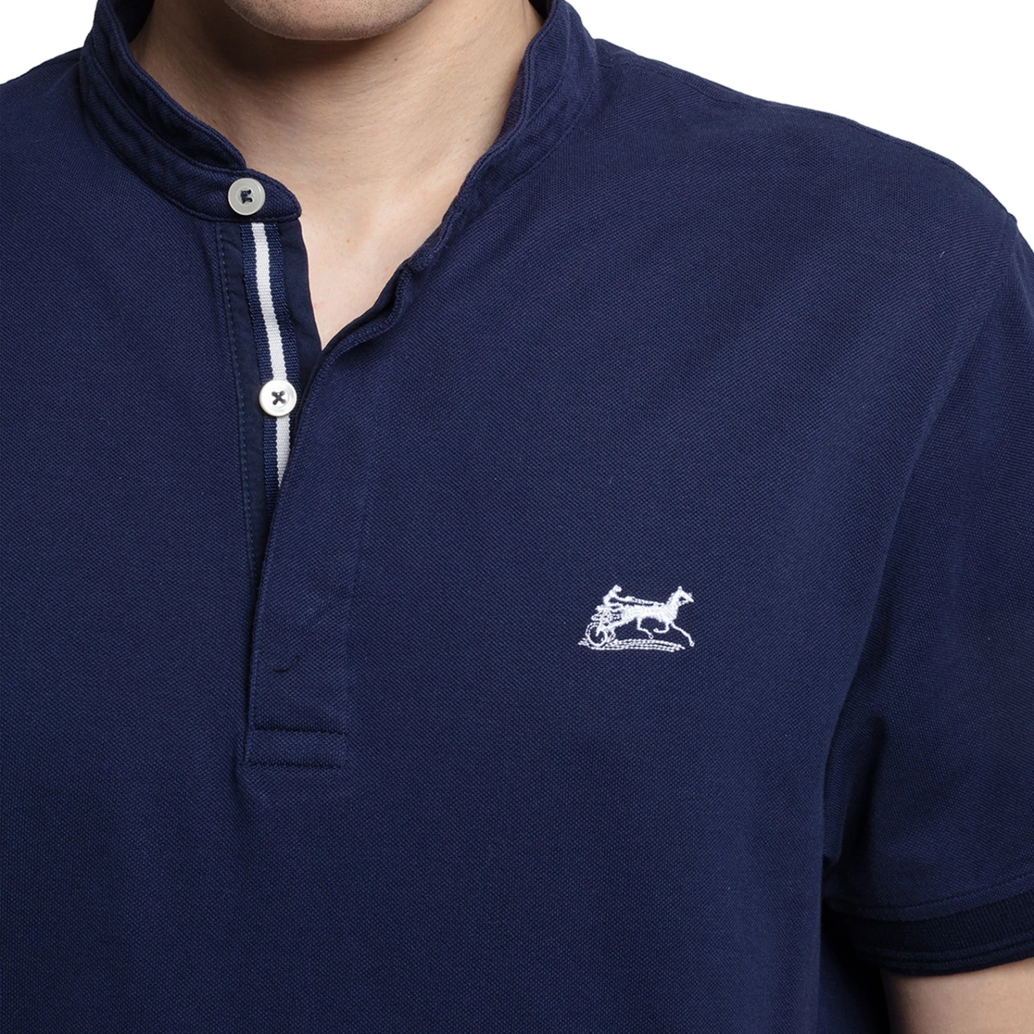 Polo Col Mao 100 % Coton Bleu Marine 4 Polo Col Mao 100 % Coton Bleu Marine – Image 2