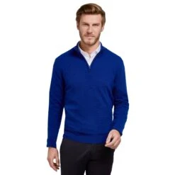 Pull Col Zip Laine Mérinos Et Cachemire Bleu Roi