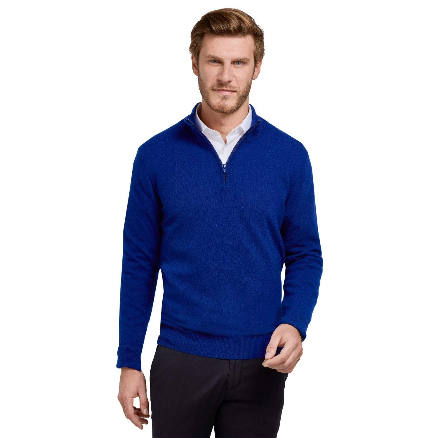 Pull Col Zip Laine Mérinos Et Cachemire Bleu Roi 3 Pull Col Zip Laine Mérinos Et Cachemire Bleu Roi