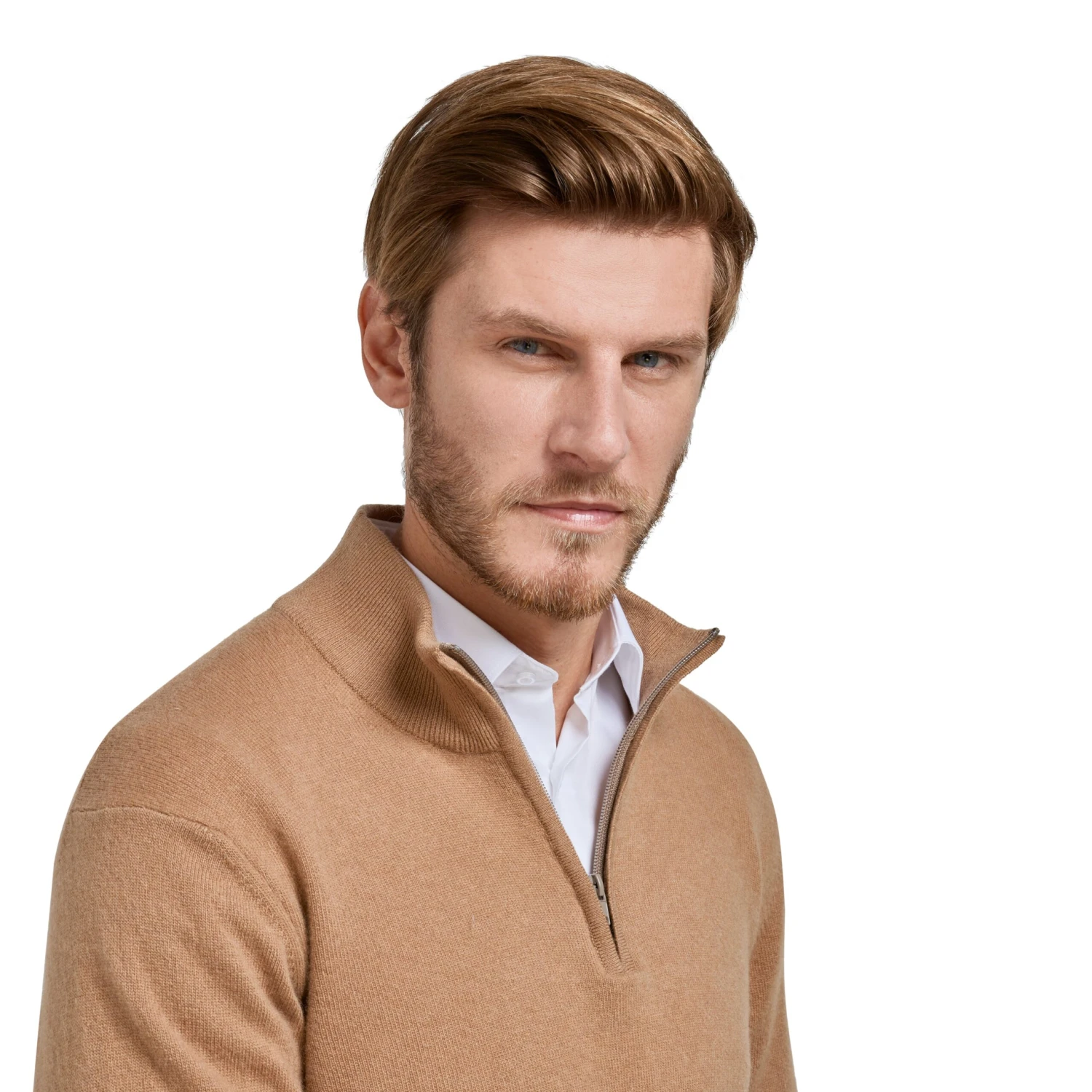 Pull Col Zip Laine Mérinos Et Cachemire Camel 4 Pull Col Zip Laine Mérinos Et Cachemire Camel – Image 2
