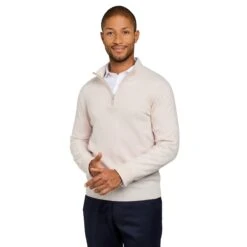 Pull Col Zip Laine Mérinos Et Cachemire Crème