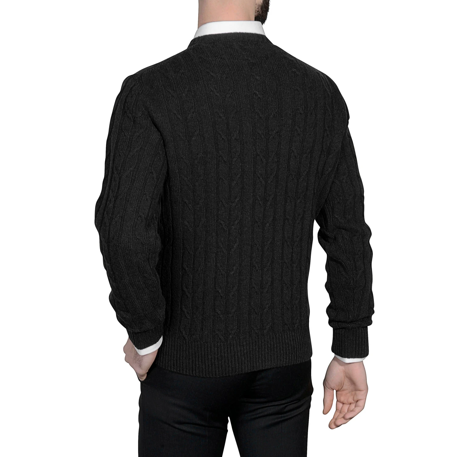 Pull Torsadé Laine Et Cachemire Noir 4 Pull Torsadé Laine Et Cachemire Noir – Image 2