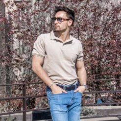 Polo Beige Chiné 100 % Coton